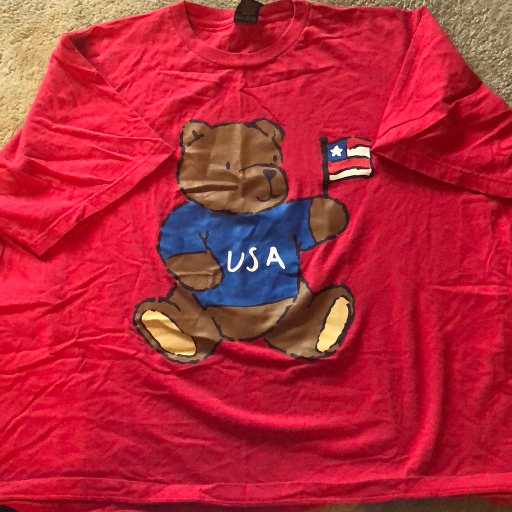 Red white and blue teddy bear T-shirt